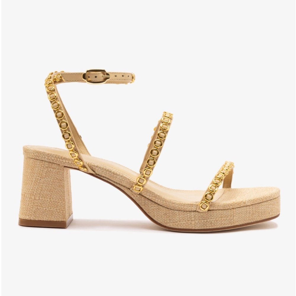 NWT in box Larroude Gio Milanina Sandal In Beige Raffia Size 8